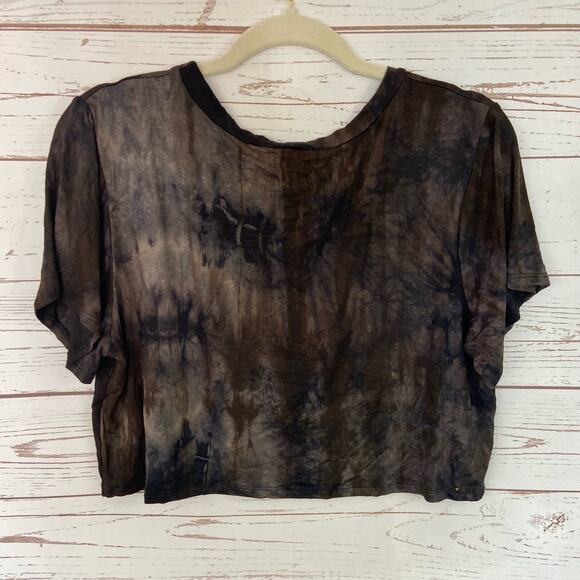 Windsor L Black Motorcycle Tie Dye Short Sleeve Graphic Boxy Tshirt Crop Top - Picture 5 of 7
